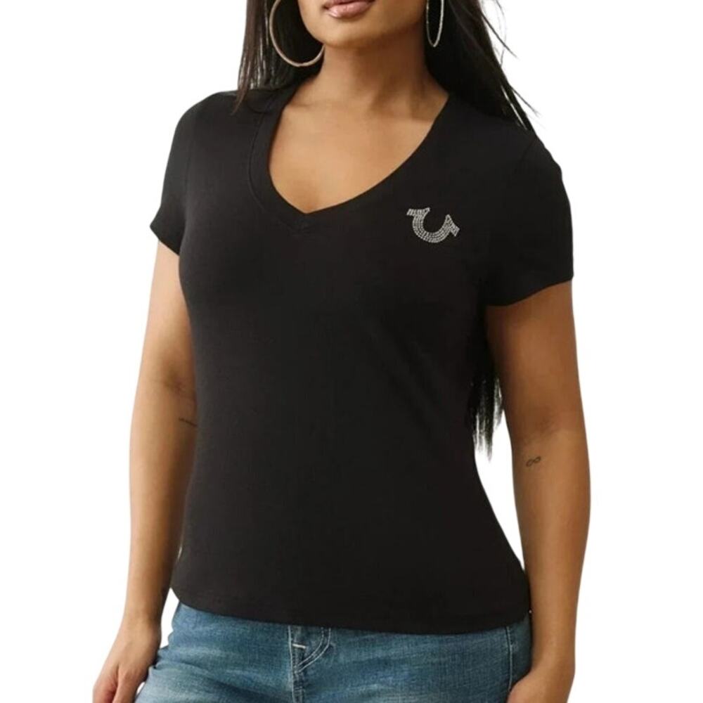 True Religion Women's Embellished Crystal Sphere Tee Shirt in Black
